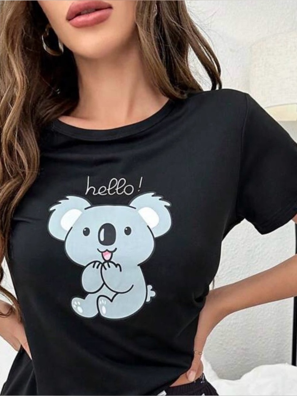 Size M Koala Printed Short Sleeve Top
